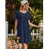 imageEkouaer Womens Cotton Nightgown Short Sleeve House Dress Button Down Sleepshirt Embroidered Nightshirt Floral Pajama DressNavy Blue