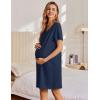 imageEkouaer Womens Cotton Nightgown Short Sleeve House Dress Button Down Sleepshirt Embroidered Nightshirt Floral Pajama DressNavy Blue