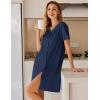 imageEkouaer Womens Cotton Nightgown Short Sleeve House Dress Button Down Sleepshirt Embroidered Nightshirt Floral Pajama DressNavy Blue