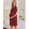 imageEkouaer Womens Cotton Nightgown Short Sleeve House Dress Button Down Sleepshirt Embroidered Nightshirt Floral Pajama DressWine Red