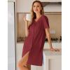 imageEkouaer Womens Cotton Nightgown Short Sleeve House Dress Button Down Sleepshirt Embroidered Nightshirt Floral Pajama DressWine Red