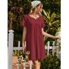 imageEkouaer Womens Cotton Nightgown Short Sleeve House Dress Button Down Sleepshirt Embroidered Nightshirt Floral Pajama DressWine Red
