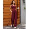 imageEkouaer Womens Pajamas 2 Piece Lounge Set Ribbed Knit Loungewear Sleeveless Tank Top Wide Leg PantsBurgundy