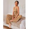 imageEkouaer Womens Pajamas 2 Piece Lounge Set Ribbed Knit Loungewear Sleeveless Tank Top Wide Leg PantsDark Khaki