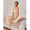 imageEkouaer Womens Pajamas 2 Piece Lounge Set Ribbed Knit Loungewear Sleeveless Tank Top Wide Leg PantsKhaki