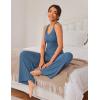 imageEkouaer Womens Pajamas 2 Piece Lounge Set Ribbed Knit Loungewear Sleeveless Tank Top Wide Leg PantsNavy Blue