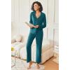 imageEkouaer Womens Pajamas Fleece Pj Set Long Sleeve Sleepwear 2 Piece Soft Nightwear Button Down Loungewear SetsBlue Green