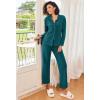 imageEkouaer Womens Pajamas Fleece Pj Set Long Sleeve Sleepwear 2 Piece Soft Nightwear Button Down Loungewear SetsBlue Green
