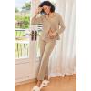 imageEkouaer Womens Pajamas Fleece Pj Set Long Sleeve Sleepwear 2 Piece Soft Nightwear Button Down Loungewear SetsKhaki