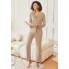 imageEkouaer Womens Pajamas Fleece Pj Set Long Sleeve Sleepwear 2 Piece Soft Nightwear Button Down Loungewear SetsKhaki