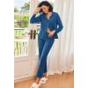imageEkouaer Womens Pajamas Fleece Pj Set Long Sleeve Sleepwear 2 Piece Soft Nightwear Button Down Loungewear SetsNavy
