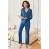 imageEkouaer Womens Pajamas Fleece Pj Set Long Sleeve Sleepwear 2 Piece Soft Nightwear Button Down Loungewear SetsNavy