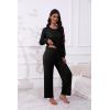 imageEkouaer Womens Pajamas Set 2 Piece Lounge Sets Long Sleeve Crewneck Top and Pants Soft Pjs with PocketsBlack