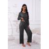 imageEkouaer Womens Pajamas Set 2 Piece Lounge Sets Long Sleeve Crewneck Top and Pants Soft Pjs with PocketsBlack Dots