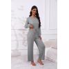 imageEkouaer Womens Pajamas Set 2 Piece Lounge Sets Long Sleeve Crewneck Top and Pants Soft Pjs with PocketsLight Grey