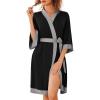 imageEkouaer Robes for Women Knee Length Bathrobe Lightweight Kimono Robe 34 Sleeve Knit Sleepwear with PocketsBlack