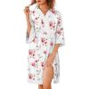 imageEkouaer Robes for Women Knee Length Bathrobe Lightweight Kimono Robe 34 Sleeve Knit Sleepwear with PocketsWhite Red Flowers