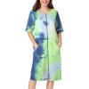 imageEkouaer Women Zipper Robe Short Sleeve Duster Housecoat Short Bathrobes Zip Front Nightgown with Pockets S3XLTie Dye Blue