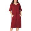 imageEkouaer Women Zipper Robe Short Sleeve Duster Housecoat Short Bathrobes Zip Front Nightgown with Pockets S3XLWine Red