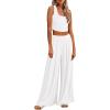 imageEkouaer Womens Pajamas 2 Piece Lounge Set Ribbed Knit Loungewear Sleeveless Tank Top Wide Leg PantsWhite