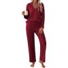 imageEkouaer Womens Pajamas Fleece Pj Set Long Sleeve Sleepwear 2 Piece Soft Nightwear Button Down Loungewear SetsWine Red