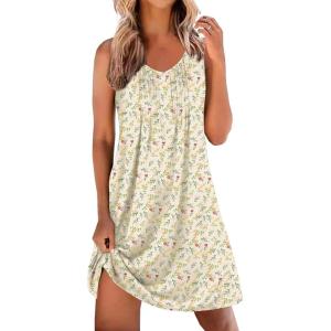 imageEkouaer Nightgowns for Women Sleeveless Sleep Shirt Tank Night Gown V Neck Chemise Pleated Night Shirt Soft Sleep DressFloral Yellow