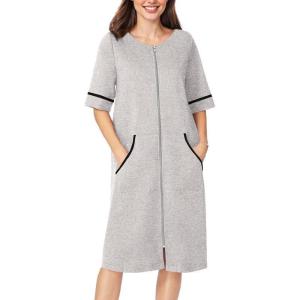 imageEkouaer Women Zipper Robe Short Sleeve Duster Housecoat Short Bathrobes Zip Front Nightgown with Pockets S3XLLight Grey