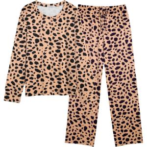 imageEkouaer Womens Pajamas Set 2 Piece Lounge Sets Long Sleeve Crewneck Top and Pants Soft Pjs with PocketsLeopard
