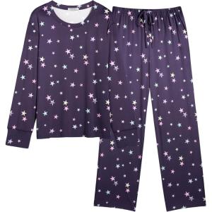 imageEkouaer Womens Pajamas Set 2 Piece Lounge Sets Long Sleeve Crewneck Top and Pants Soft Pjs with PocketsPurple Stars