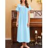 imageEkouaer Nightgown for Women Cotton Long Night Gown Short Sleeve Nightdress with Pockets Button Sleepshirt Soft SleepwearCyan
