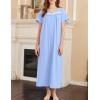 imageEkouaer Nightgown for Women Cotton Long Night Gown Short Sleeve Nightdress with Pockets Button Sleepshirt Soft SleepwearLight Blue