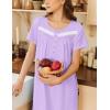 imageEkouaer Nightgown for Women Cotton Long Night Gown Short Sleeve Nightdress with Pockets Button Sleepshirt Soft SleepwearLight Purple