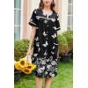 imageEkouaer Nightgowns for Women House Dress with Pockets Button Down Sleepshirt Short Sleeve Nightshirt Housecoat SXXXLBlack Butterfly