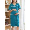 imageEkouaer Nightgowns for Women House Dress with Pockets Button Down Sleepshirt Short Sleeve Nightshirt Housecoat SXXXLBlue Green