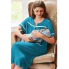 imageEkouaer Nightgowns for Women House Dress with Pockets Button Down Sleepshirt Short Sleeve Nightshirt Housecoat SXXXLBlue Green