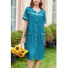 imageEkouaer Nightgowns for Women House Dress with Pockets Button Down Sleepshirt Short Sleeve Nightshirt Housecoat SXXXLBlue Green