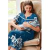 imageEkouaer Nightgowns for Women House Dress with Pockets Button Down Sleepshirt Short Sleeve Nightshirt Housecoat SXXXLBlue Green Flower