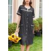 imageEkouaer Nightgowns for Women House Dress with Pockets Button Down Sleepshirt Short Sleeve Nightshirt Housecoat SXXXLDark Grey