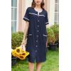 imageEkouaer Nightgowns for Women House Dress with Pockets Button Down Sleepshirt Short Sleeve Nightshirt Housecoat SXXXLNavy