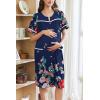 imageEkouaer Nightgowns for Women House Dress with Pockets Button Down Sleepshirt Short Sleeve Nightshirt Housecoat SXXXLNavy Flower