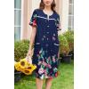 imageEkouaer Nightgowns for Women House Dress with Pockets Button Down Sleepshirt Short Sleeve Nightshirt Housecoat SXXXLNavy Flower