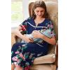 imageEkouaer Nightgowns for Women House Dress with Pockets Button Down Sleepshirt Short Sleeve Nightshirt Housecoat SXXXLNavy Flower