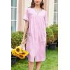 imageEkouaer Nightgowns for Women House Dress with Pockets Button Down Sleepshirt Short Sleeve Nightshirt Housecoat SXXXLPink Striped