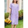 imageEkouaer Nightgowns for Women House Dress with Pockets Button Down Sleepshirt Short Sleeve Nightshirt Housecoat SXXXLPurple Floral