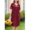 imageEkouaer Nightgowns for Women House Dress with Pockets Button Down Sleepshirt Short Sleeve Nightshirt Housecoat SXXXLWine Red
