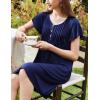 imageEkouaer Womens Nightgown Flare Short Sleeve Sleepwear Pleated Sleepshirt Soft Pajama Dress SXXXLNavy Blue