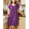 imageEkouaer Womens Nightgown Flare Short Sleeve Sleepwear Pleated Sleepshirt Soft Pajama Dress SXXXLPurple