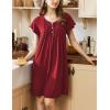 imageEkouaer Womens Nightgown Flare Short Sleeve Sleepwear Pleated Sleepshirt Soft Pajama Dress SXXXLWine Red