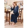 imageEkouaer Womens Velvet Nightgowns Long Sleeve Printed Sleepwear Velour Full Length Sleep ShirtsNavy Blue