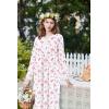 imageEkouaer Womens Velvet Nightgowns Long Sleeve Printed Sleepwear Velour Full Length Sleep ShirtsPink Flower